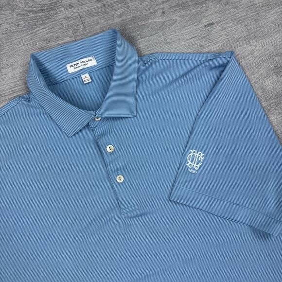 Peter Millar Summer Comfort Polo L Dallas Country Club DCC Striped Blue *READ* - Picture 1 of 14